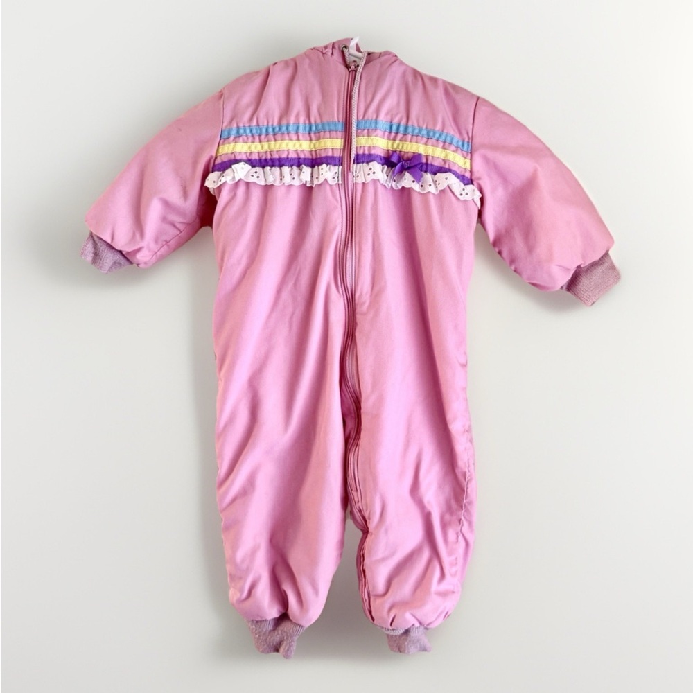 Vintage Weather Tamer Baby Girl Pink Snowsuit 24M Quilted Hooded‎ USA